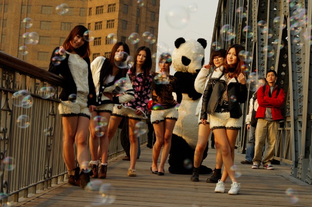 Panda And Panda Girls Wearing Panda Shorts In Shanghai Chinasmack